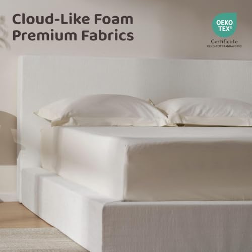 Image of RECCI AirFrame Queen Upholstered Bed Frame with Plush Padded Headboard | Plush Padded Headboard, 360 Soft Foam Surround, Low Profile Cloud Bed Frame, No Box Spring Required, Easy Assembly