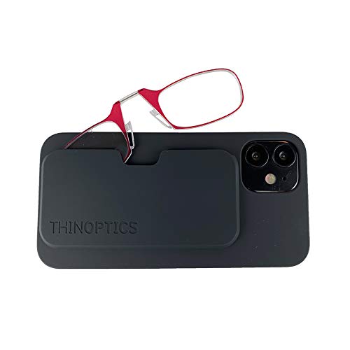 Image of Thinoptics iPhone 12 Mini black slimline case with 1.5 PURPLE glasses