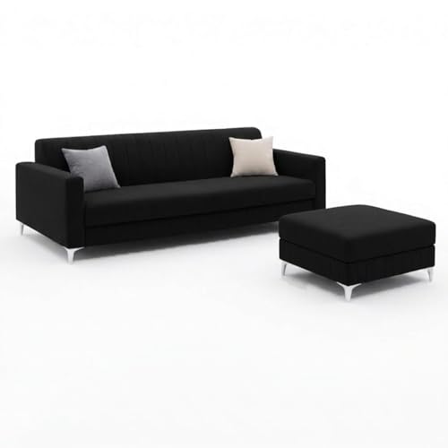 Image of Amelia Rich 5 Seater L Shape Sofa Set with Movable Ottoman | Flexible Layout | Spacious Soft Touch Seating | Modern Sofa for Living Room (Black)
