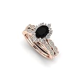1CT-3CT Oval Cut Halo Wedding Ring Set Black Onyx Handmade Engagement Ring for Women Bridal Gifts for Her Black Diamond Ring 925 Silver/10K/14K/18K Solid Gold (3 CT, Rose)