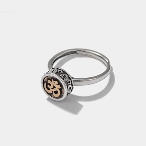 Bijoux style chinois rétro anneau gravé de mantras bouddhistes