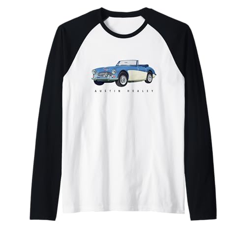 British Classic Super Sports Car Austin Healey Raglan Baseball Tee