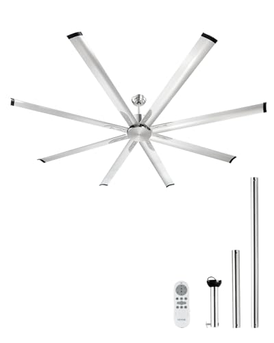 VEVOR Ventilador Moderno de Techo sin Luz 214 cm Mando a Distancia 6 Velocidades 8 Aspas Aluminio, Motor DC Reversible, para Dormitorio, Interior, Exterior, Níquel Cepillado, Φ 2140 x 705,8 mm