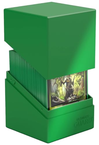 Image of Ultimate Guard Boulder Solid 100+, Deck Case for 100 Double-Sleeved TCG Cards, Green, Secure & Durable Storage for Trading Card Games, No Transparency