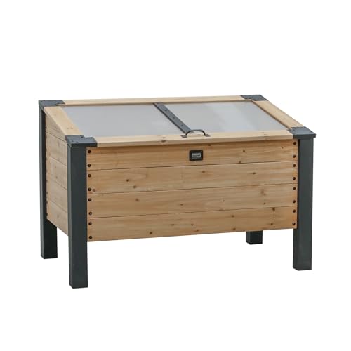 Image of Backyard Discovery Aggie 4' x 2' Cedar Wood Cold Frame Portable Mini Greenhouse, Raised Garden Planter with Temperature-Activated Polycarbonate Lid, Mesh Drainage for Year-Round Outdoor Gardening