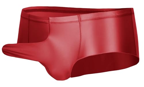 AUBIG Shiny Metallic Mini Boxer Briefs for Men Oil Shiny Glossy Panties Sheer Underpants Low Waist Panties