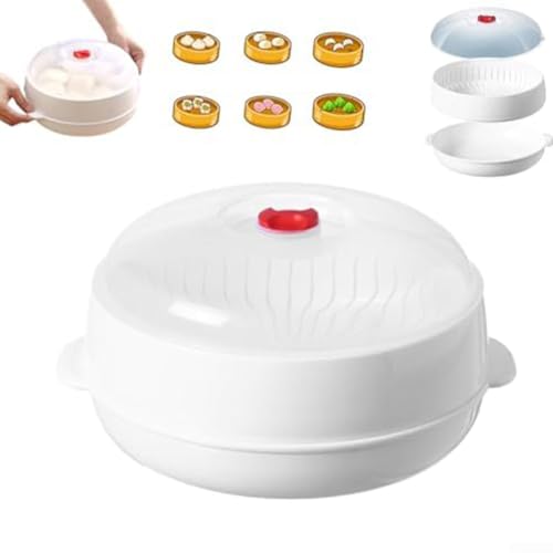 CYRENT Vaporizador para microondas con puntos elevados, tapa transparente resistente a los arañazos, control de vapor ajustable para verduras, arroz, pescado, cocina, blanco (engrosamiento único)