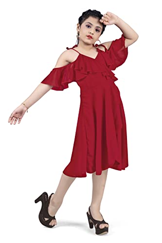Image of Fashion Dream Girl's Calf Length Tulip Hem Dresses (Red 11-12 Year)