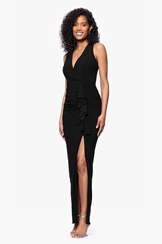 Betsy & Adam Women's Long Stretchy Sleeveless V-Neck Ruched Wrap Dress2