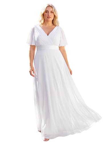 Image of Ever-Pretty Women's Chiffon Formal Evening Dresses for Curvy Women V-Neck Plus Size Floor Length Bridesmaid Dress