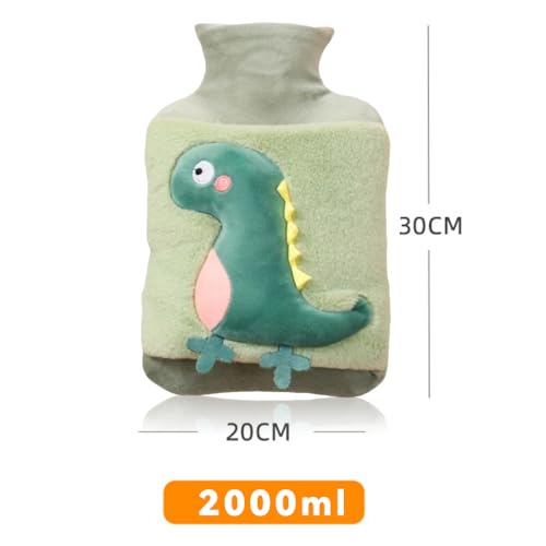 MHwan Wärmflasche, Weihnachtsgeschenke für Kinder, 2L Verdickte Plüsch Flauschige Wärmflasche Tier für Kinder und Erwachsener, Süße Kuschelig Dinosaurier, Sicher, Explosionsgeschützt Auslaufsicher