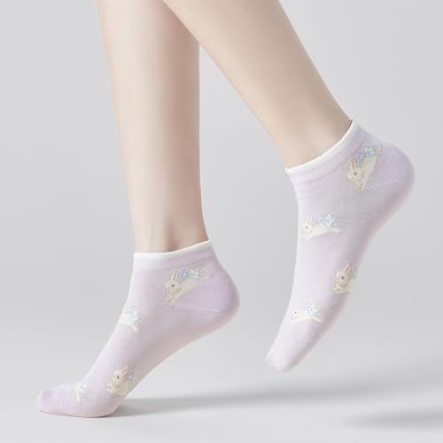 Image of Cute Socks Purple Bow Cartoon Bunny Socks For Women Ankle Ruffle