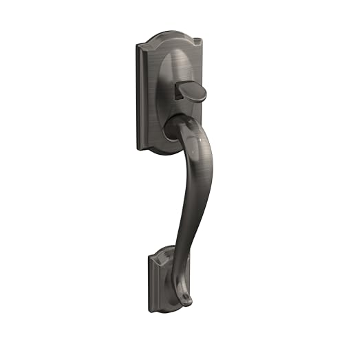 Image of SCHLAGE FE285 CAM 620 Acc RH Camelot Trim Lower Half Front Entry Handleset with Accent Right Hand Lever, Antique Pewter
