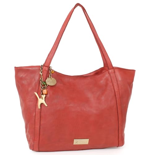 Catwalk Collection Handbags - Sac Cabas Femme Grand Format en Cuir - Sac à Main/Sac Porté Épaule - Tote Bag Multipoches - HAZEL - Rouge