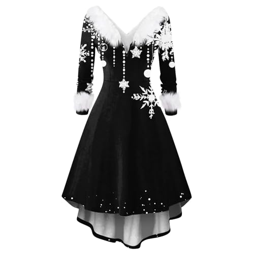 Generisch Weihnachtskleid Damen Schwangerschaft Sexy Weihnachtskleider Elegant V Ausschnitt 146 Weihnachts-Halterkleid Schwanger Kleid Rot Schwarz S