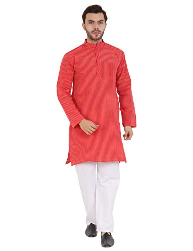 Image of LATEST CHIKAN Men's Cotton Blend Regular Striped Kurta
