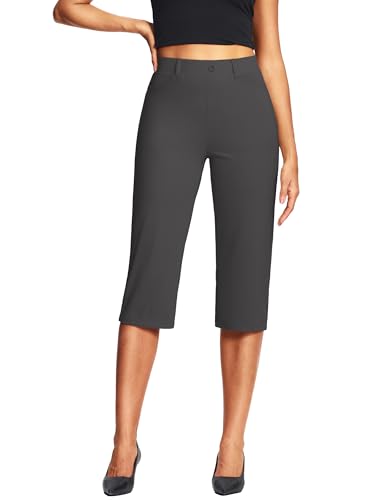 Image of ISEEGZ 14'' /18 inch Capri Pants for Women Dressy Stretch Pull On Womens Capris with Pockets Petite Summer Office Work Casual