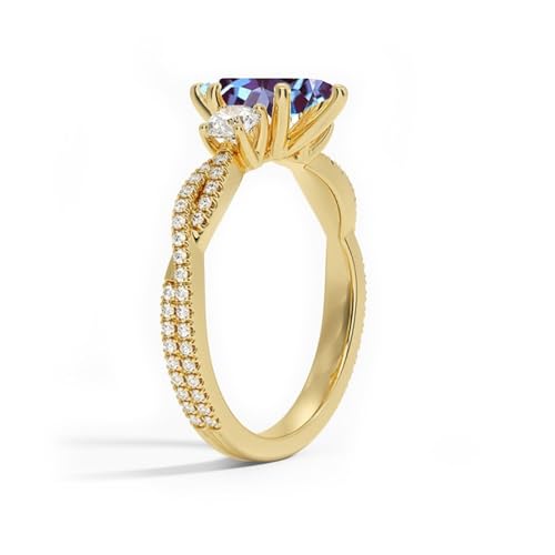 10K 14K 18K Gold 3 Stone Alexandrite Engagement Rings for Women 2CT Lab Created Color Change Alexandrite Infinity Twisted Rings Promise Wedding Anniversary Ring for Her Size 4-152