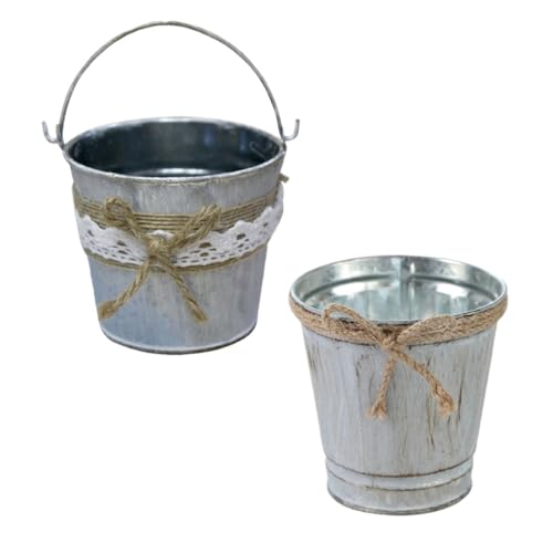 Toyvian 2 Stück Rustikaler Blumentopf aus Retro Eisen mit Henkel Dekorativer Pflanzkübel für Garten und Wohnraum Praktischer Vintage Blumeimer in Weiß und Vielseitig als Blumendeko und