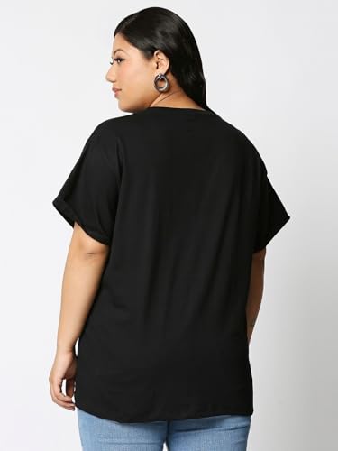 Image of Bewakoof Women's 100% Cotton Graphic Print Boyfriend Fit Round Neck Plus Size T-Shirt