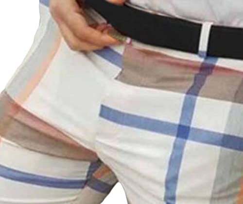 Mens Casual Plaid Stretch Flat-Front Skinny Pencil Pants Trousers Pocket for Business Party3