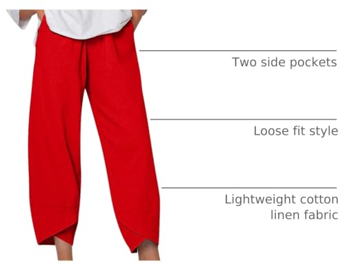 Image of Womens Cotton Linen Capri Pants Casual Elastic Printed Ankle Pants | Cotton Linen Capri Pants for Women 2025 Casual Printed Cropped Palazzo Pants Elastic Waist Lounge Baggy Trousers