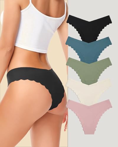 Underwear Women Pack No Show Underwear Sexy Stretch Waist Hipster Wavy Sides Invisible Panties 5 Pack S-XL