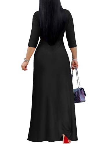 Image of Plus Size Maxi Dress for Women V Neck Flowy Dresses with Pockets for Wedding Guest Church
