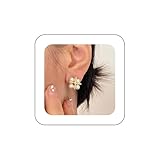 YienDoo Pendientes de racimo de perlas de oro vintage con cruz de perlas pequeñas, aretes de perlas blancas, aretes de boda, graduación, nupcial, joyería diaria para mujer