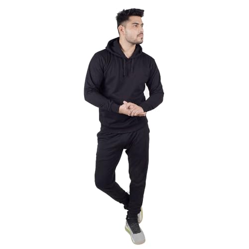 Image of Teemoods Solid Hooded Sweatshirt for Men - Regular Fit Fleece Pullover Hoodie with Front Pocket, Long Sleeve Casual Blouson Top - Black, Navy, and Grey