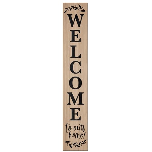 Horienteeon Cartello con scritta Welcome To Our Home (121,9 x 20,3 cm) in legno, alto e verticale, per primavera ed estate, portico di benvenuto, decorazione per la casa, decorazione moderna da