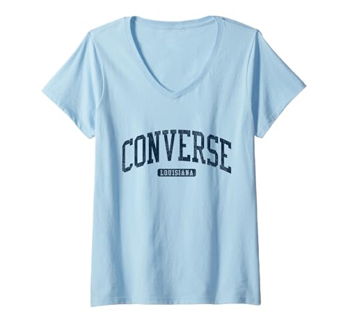 Femme Converse Louisiana LA College University Style Bleu T-Shirt avec Col en V