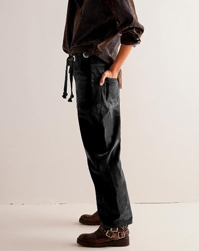 LifeShe Women Velvet Pants Baggy Barrel Velour Pants Mid Waist Drawstring Trousers3