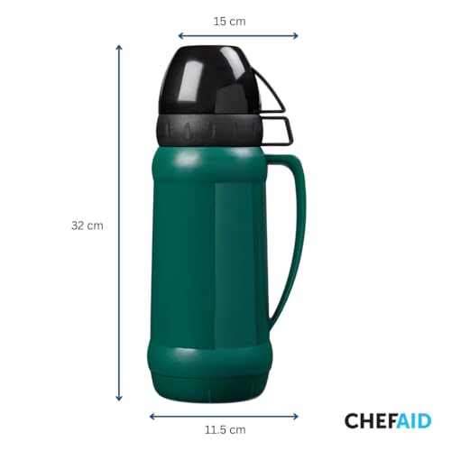 Chef Aid 1 Litre Flask with 2 Cups - Stay Hydrated Anywhere! Freezer Safe, Suitable for Liquids up to 100C, Green - Image 2