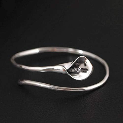 XXFF 925 Sterling Silver Open Bangle,Vintage Calla Lily Flower Adjustable Women Cuff Bracelets,Personality Fashion Delicate Designsmooth Jewelry, for Gift,Anniversary, Engagement, Party, Wedding