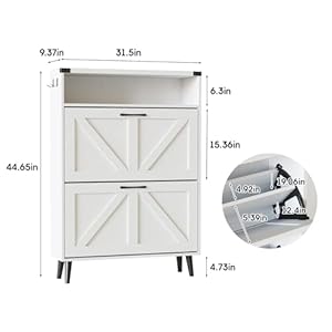 Shoe cabinet with 2 flip drawersshoe storage cabinet for entrywayfreestanding shoe cabinet organizer with open storagenarrow farmhouse shoe rack with legswhite  urban country home decor