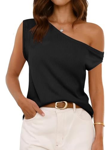 Cicy Bell Womens Off One Shoulder Tops Summer Ribbed...