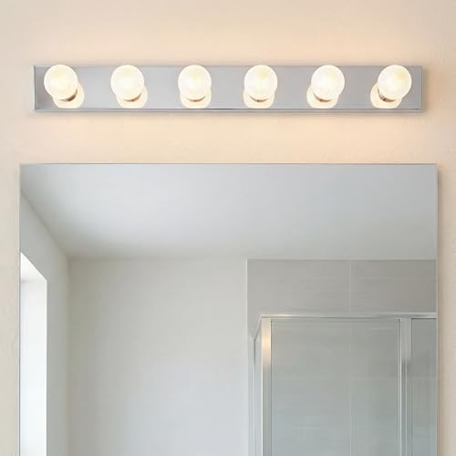 Image of Kichler 6-Light Linear Bathroom Vanity Light Fixture, 36 inch Chrome Bath Bar for Bathroom over Mirror, Modern Transitional Wall Mount Lighting (36 inch W x 4.25 inch H x 2 inch D), 626CH