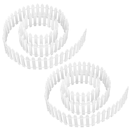 Prsildan Miniature Fairy Garden Fence, 40'(L) x 2'(H) DIY Wood Picket Fence Mini Ornament for Dollhouse (White, 2 Pack)