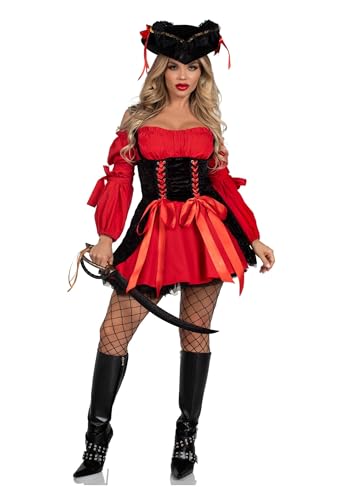 Leg Avenue Women's Vixen Pirate Wench Costume, Red/Black, X-Large