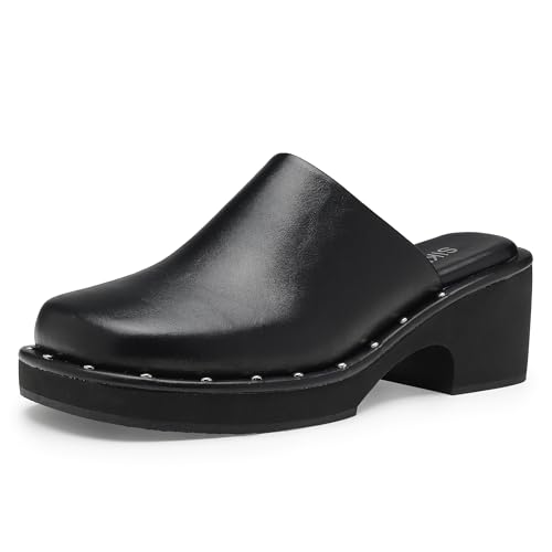 Mules for Women Clogs Chunky Block Heel Mule Square Closed Toe Slip-On Sandals with Memory Foam Padding Retro Rivet Comfort Fashion Slide Shoes
