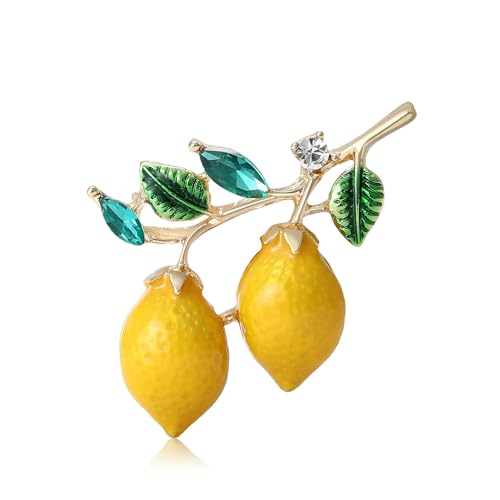 Image of Cute Lemon Brooch Pin for Women Rhinestone Fruit Little Brooch Sparkling Crystal Strawberry Cherry Enamel Pin Christmas Birthday Art Deco Jewelry Gifts