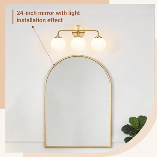 Image of Modern Brushed Gold 3-Lights Vanity Light Fixtures with Carved White Glass Ball Shades, Mid Century Brass Wall Sconce Lighting Fixtures over Mirror, Wall Sconces for Bathroom Dressing Table Bedroom