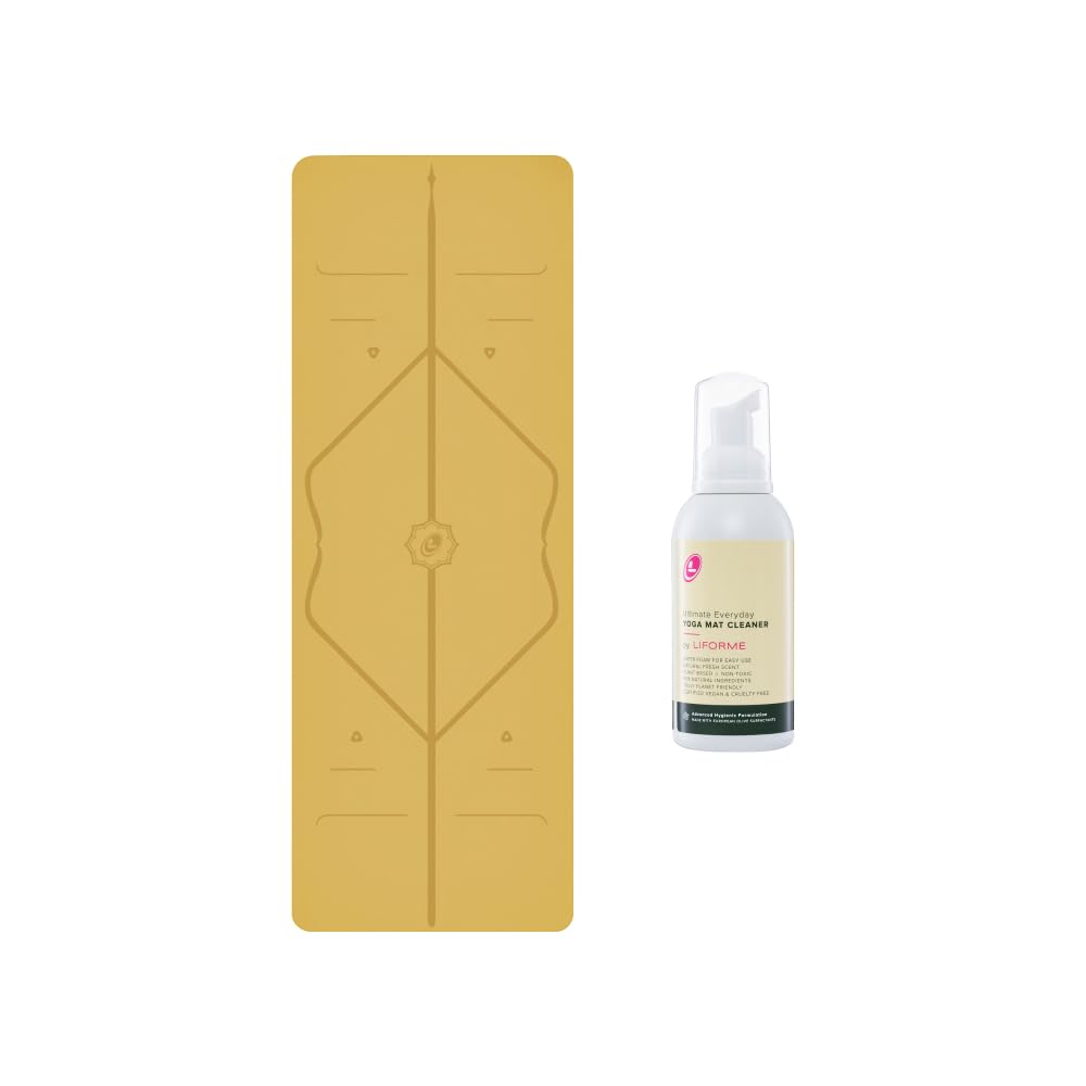 LIFORME Original Yoga Mat Ultimate Everyday Yoga Mat Cleaner- Bundle Pack Patented Alignment System Eco-Friendly Non-Slip Warrior-Grip Thick