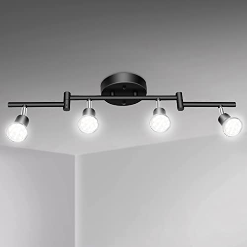 Pesuten 4 Lights Led Track Lighting Kit, Foldable Ceiling Spot Lighting With Flexibly Rotatable Head, Track Light For Kitchen Hallway Room Closet, Gu10 Bulbs Not Included (Black) #TOP7