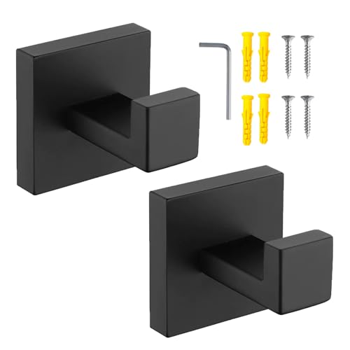 zzmikiteck Ganchos para Ropa Negros Mate, SUS 304 Acero Inoxidable Ganchos de Pared para Baño Cocina, Gancho para Toallas Vestidos Ropa Armario Esponjas para Baño Hotel