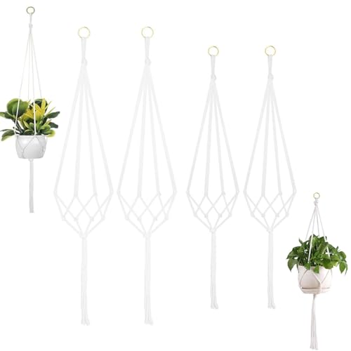 4 Pack Macrame Plant Hanger Cotton Rope Hanging Planter Flower Pot Basket Handmade Wall Hanging Plant Holders Ceiling Plant Holder for Indoor Outdoor Balcony Decoration (80CM *2 100cm*2)