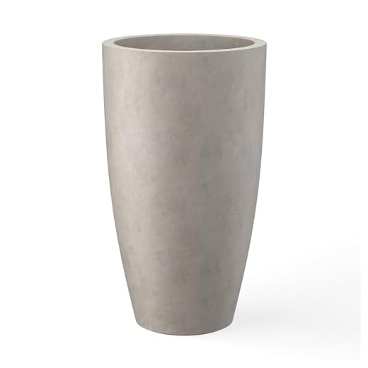Kante 23.6" H Weathered Concrete Finish Concrete Tall Planters Large Outdoor Indoor Decorative Plant Pots with Drainage Hole and Rubber Plug, Modern Tapered Style for Home and Garden