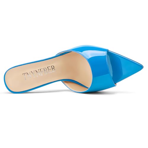 Image of TNYNFBEB Womens Stiletto High Peep Open Pointed Toe Sandals Mules Shoes Slip-on Slingback Office Party Dress Patent Leather Summer 3.9 Inches Heels