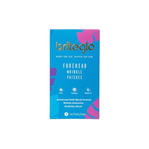 Briteglo Forehead Wrinkle Patches- Anti-Wrinkle Hydrogel Patches - Collagen, Hyaluronic Acid, Aloe & Vitamin E - Cooling Borneol Formula - 14 Patches